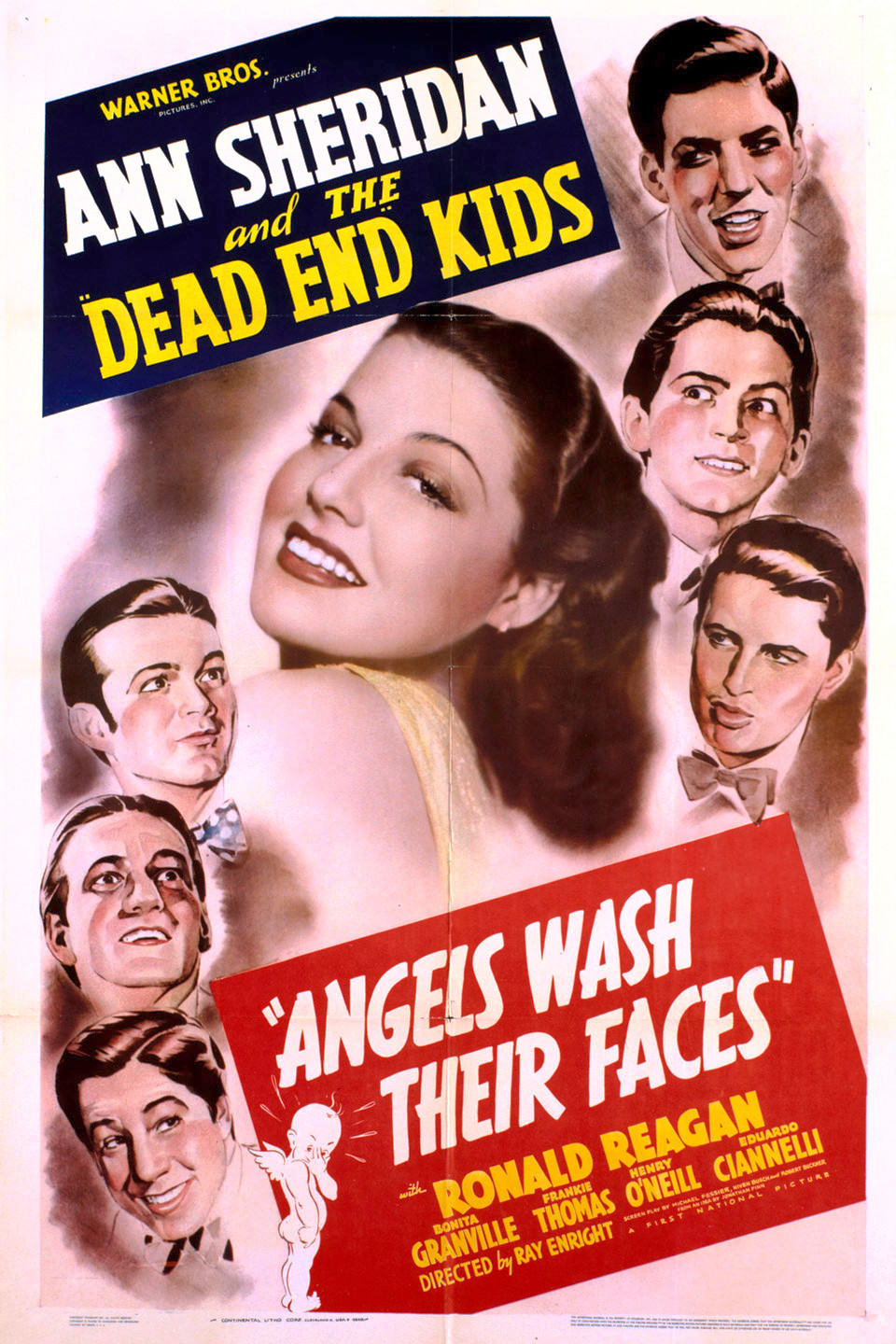 Gabriel Dell, Leo Gorcey, Huntz Hall, Billy Halop, Bobby Jordan, Bernard Punsly, and Ann Sheridan in Angels Wash Their Faces (1939)