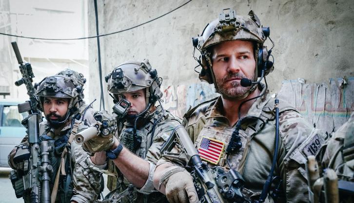 David Boreanaz, Neil Brown Jr., and Max Thieriot in SEAL Team (2017)