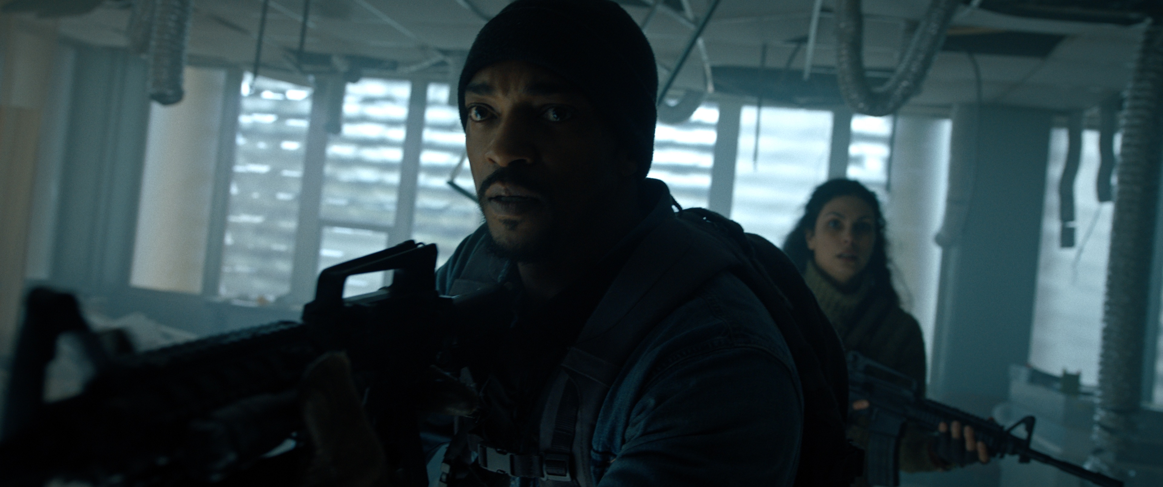 Morena Baccarin and Anthony Mackie in Elevation (2024)