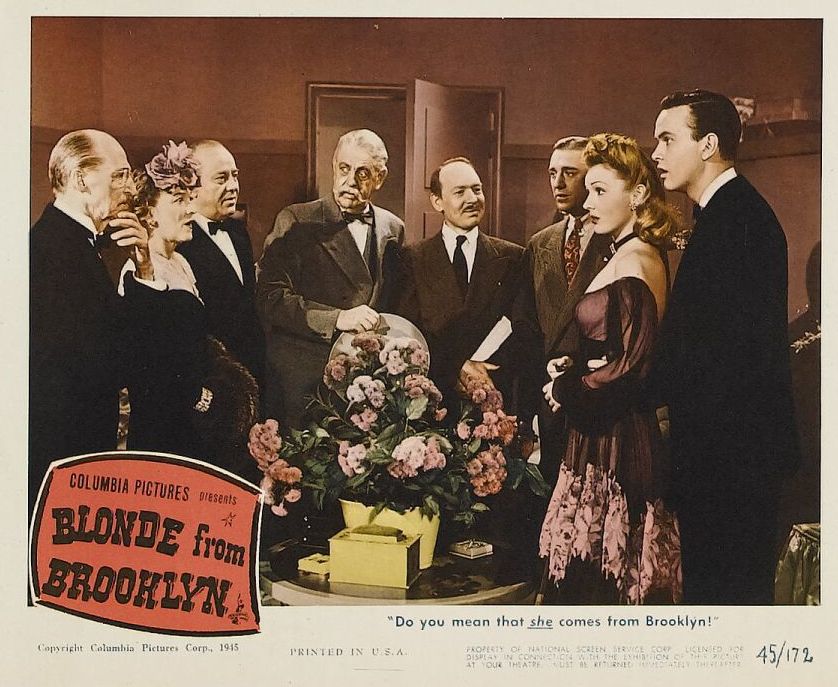 Myrtle Ferguson, Byron Foulger, Thurston Hall, Bob Haymes, Arthur Loft, Lynn Merrick, and Walter Soderling in Blonde from Brooklyn (1945)