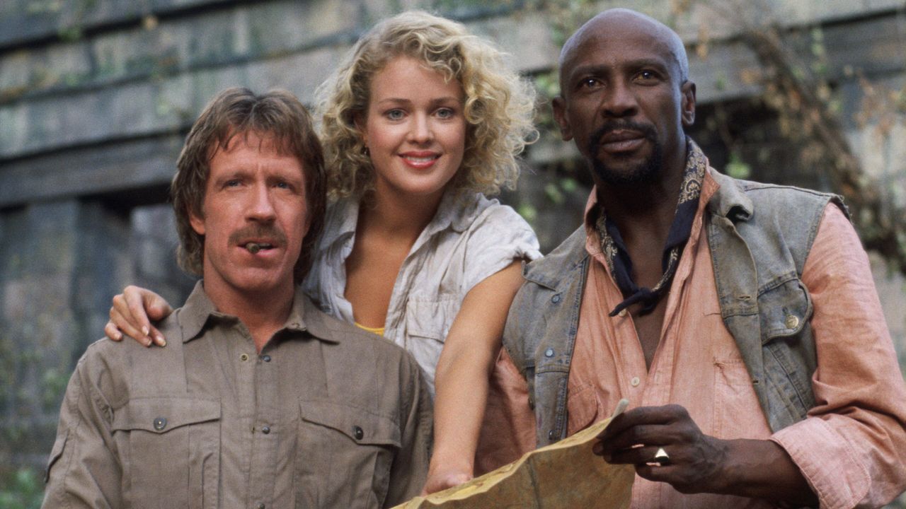 Melody Anderson, Louis Gossett Jr., and Chuck Norris in Firewalker (1986)