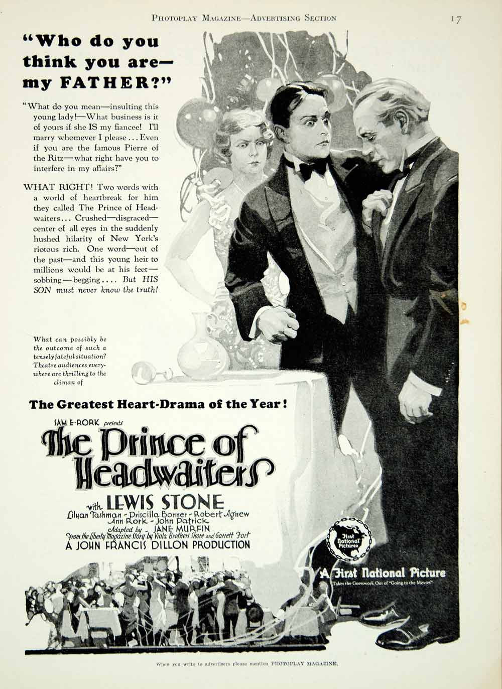 Robert Agnew, Priscilla Bonner, and Lewis Stone in The Prince of Headwaiters (1927)