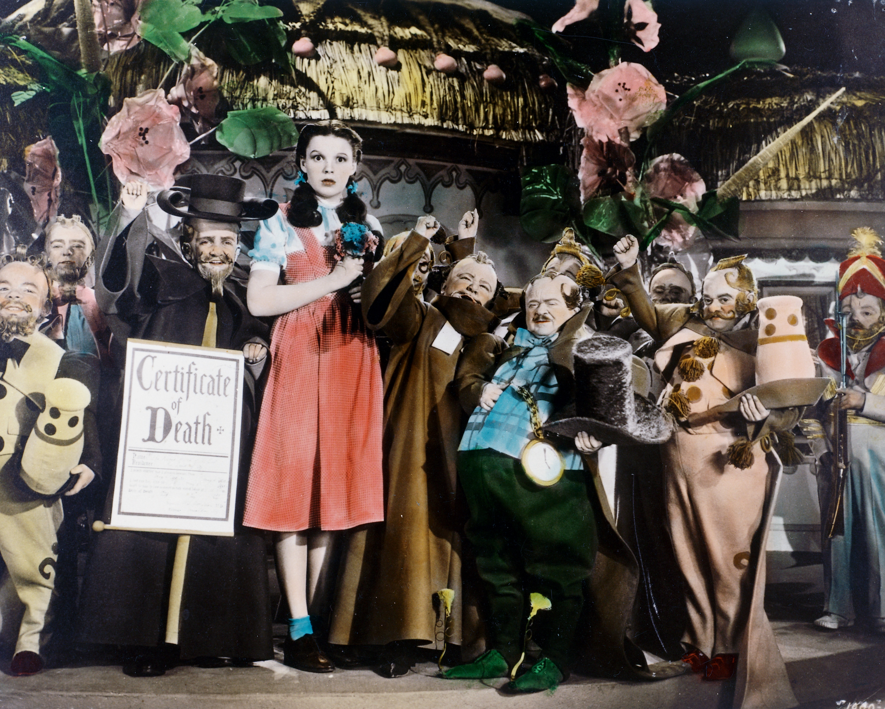 Judy Garland, Charles Becker, Lewis Croft, Harry Monty, Meinhardt Raabe, August Clarence Swenson, and Jakob Hofbaue in The Wizard of Oz (1939)