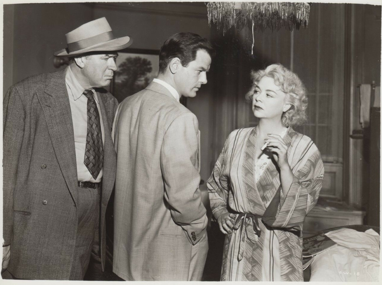 Iris Adrian, Harry Shannon, and Gig Young in Hunt the Man Down (1950)