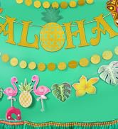 WERNNSAI Hawaiian Aloha Party Banner Decorations - Flamingo Pineapple Tiki Tropical Luau Party