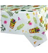 WERNNSAI Hawaiian Luau Table Covers - 54” x 108” Disposable Plastic Tablecloth Aloha Tiki Party 