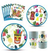 WERNNSAI Hawaiian Aloha Party Tableware Set - Luau Tropical Tiki Summer Pool Party Supplies for 