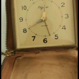 still work antique travel clock in original case