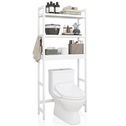 brand new SMIBUY Bathroom Storage Shelf, Bamboo Over-The-Toilet Organizer Rack, Freestanding Toilet Space Saver with 3-Tier Adjustable Shelves (White)