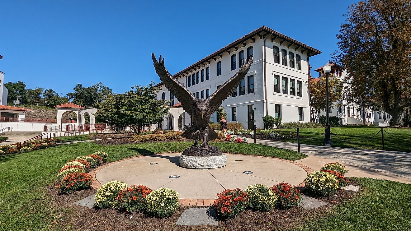 Red Hawk statue at the campus of Montclair State University. Editorial credit: quiggyt4 / Shutterstock.com. 