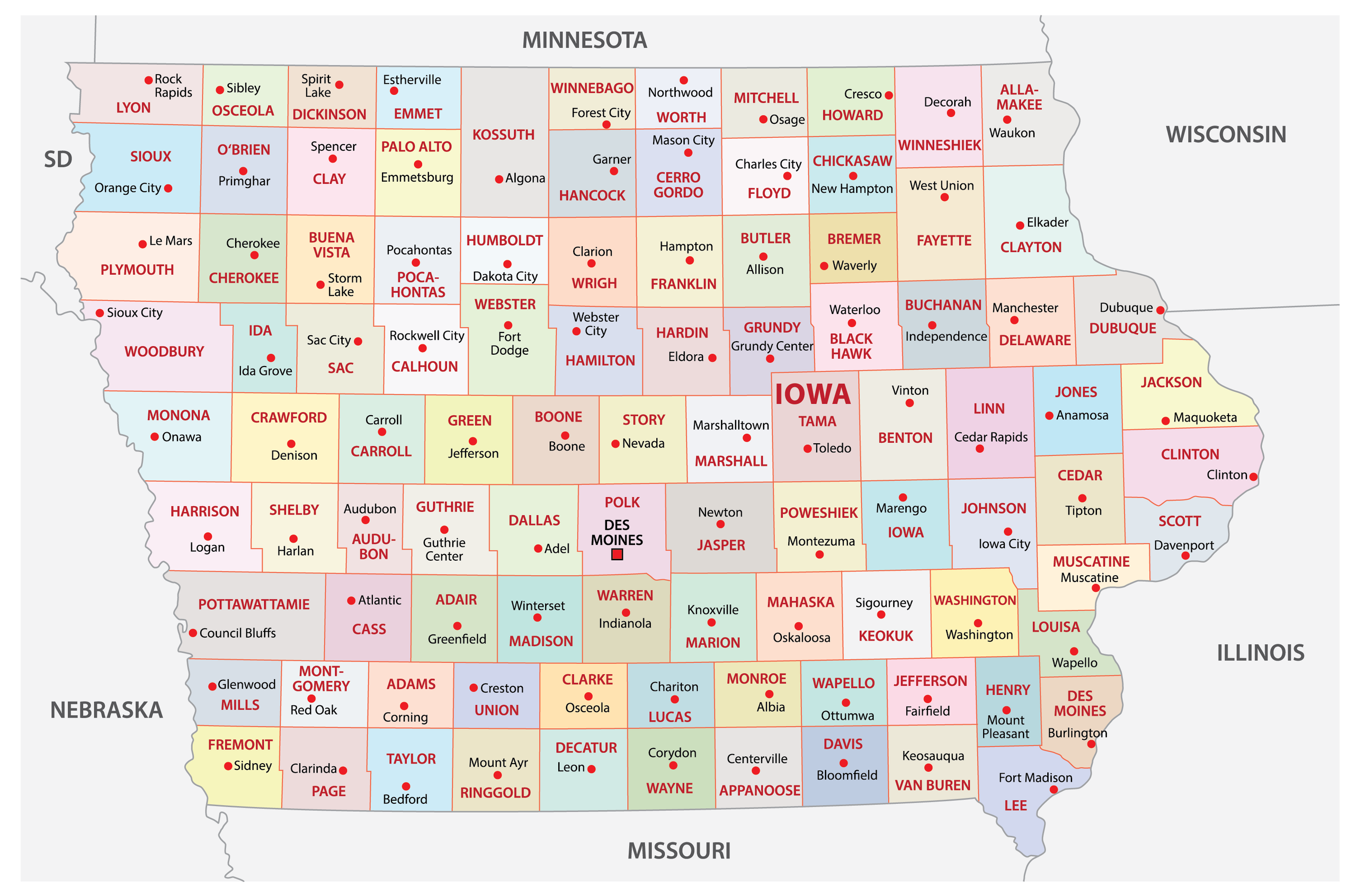 Iowa Map With Counties