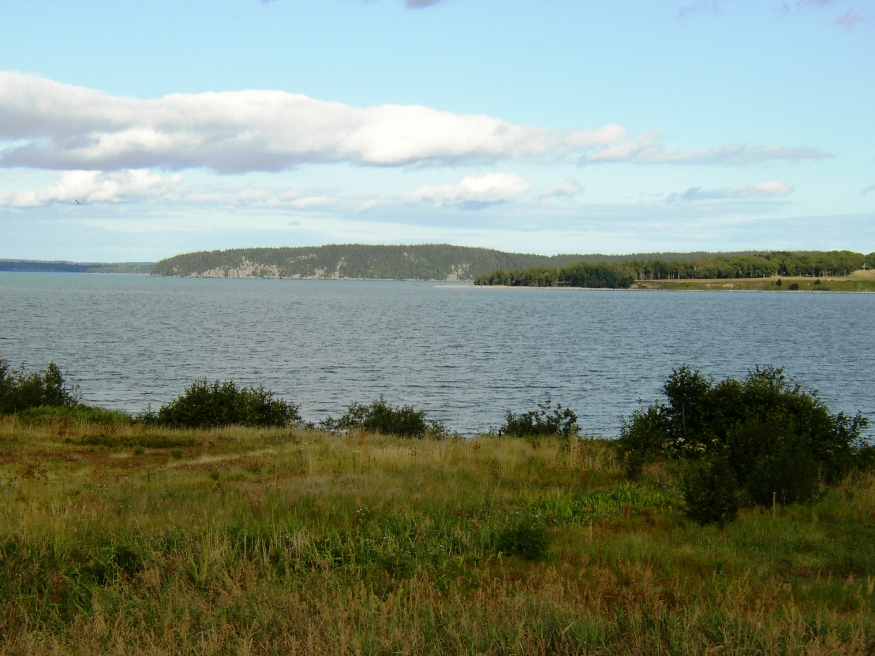 Roque Island right; Roque Bluffs in distance from Route 187 in Jonesboro (2004) 