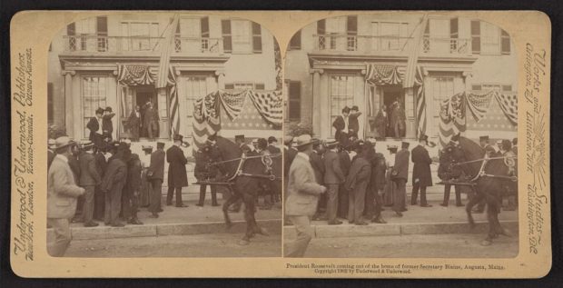 President Roosevelt coming out of the home of former Secretary of State Blaine, Augusta (1902)