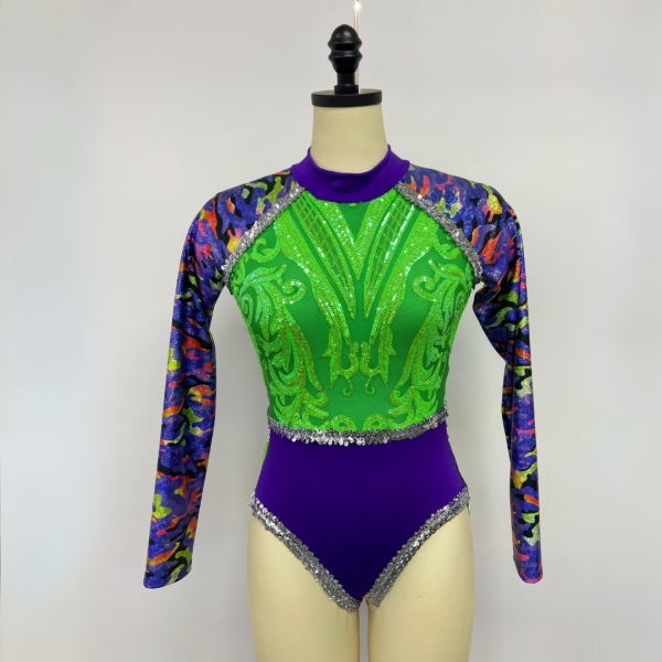 green and purple majorette dance uniform