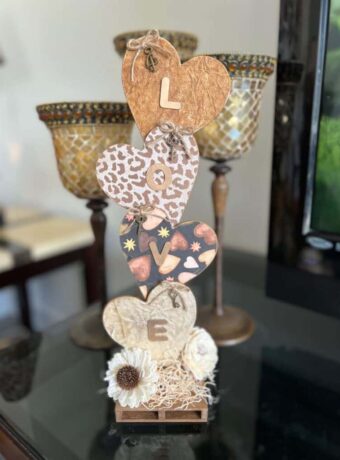 Neutral Stacked LOVE Hearts Decor for Valentines Day