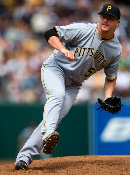 Matt Capps of the Pittsburgh Pirates pitches during the game against the San Francisco Giants at AT&T Park in San Francisco, California on Wednesday, July 29, 2009. (Photo by Brad Mangin)