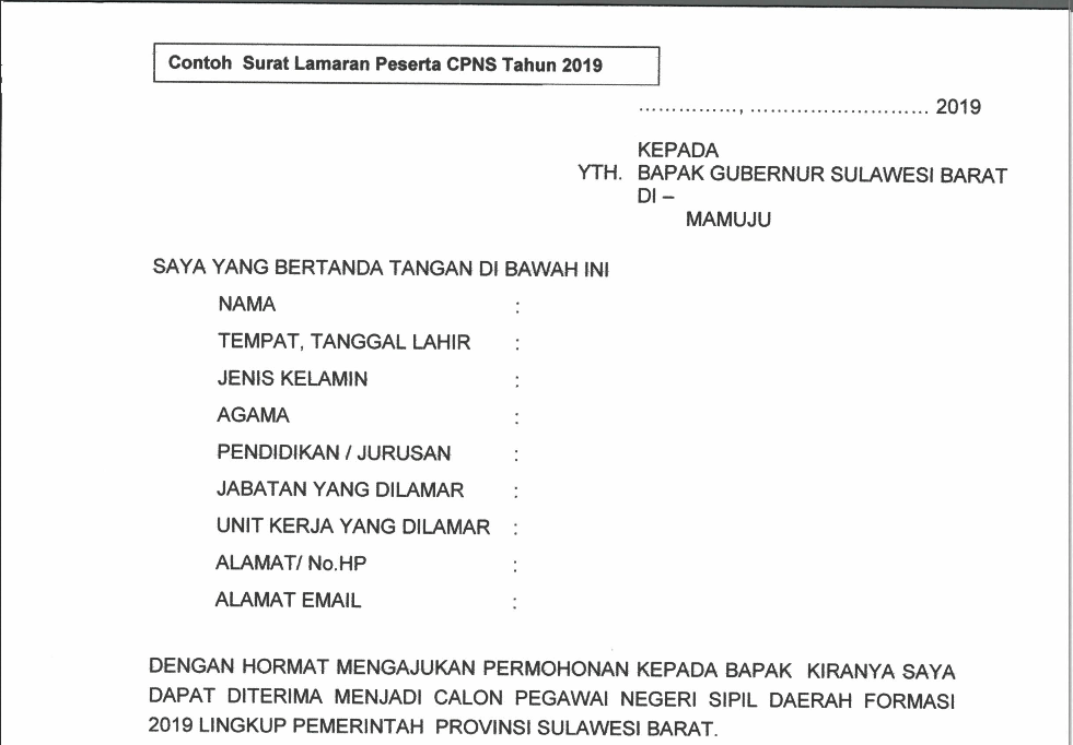 7. Contoh Surat Lamaran Kerja CPNS