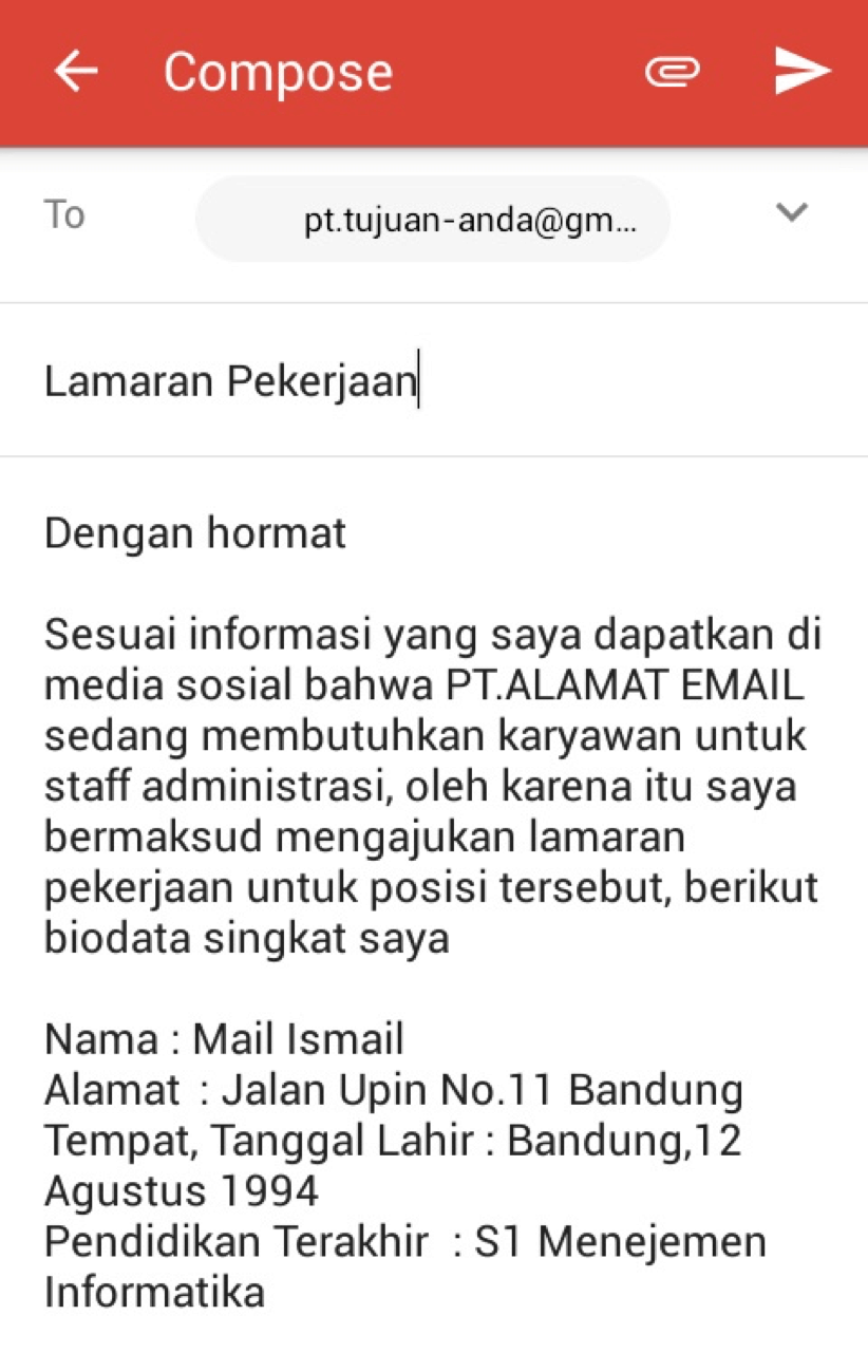 9. Contoh Surat Lamaran Kerja Via Email