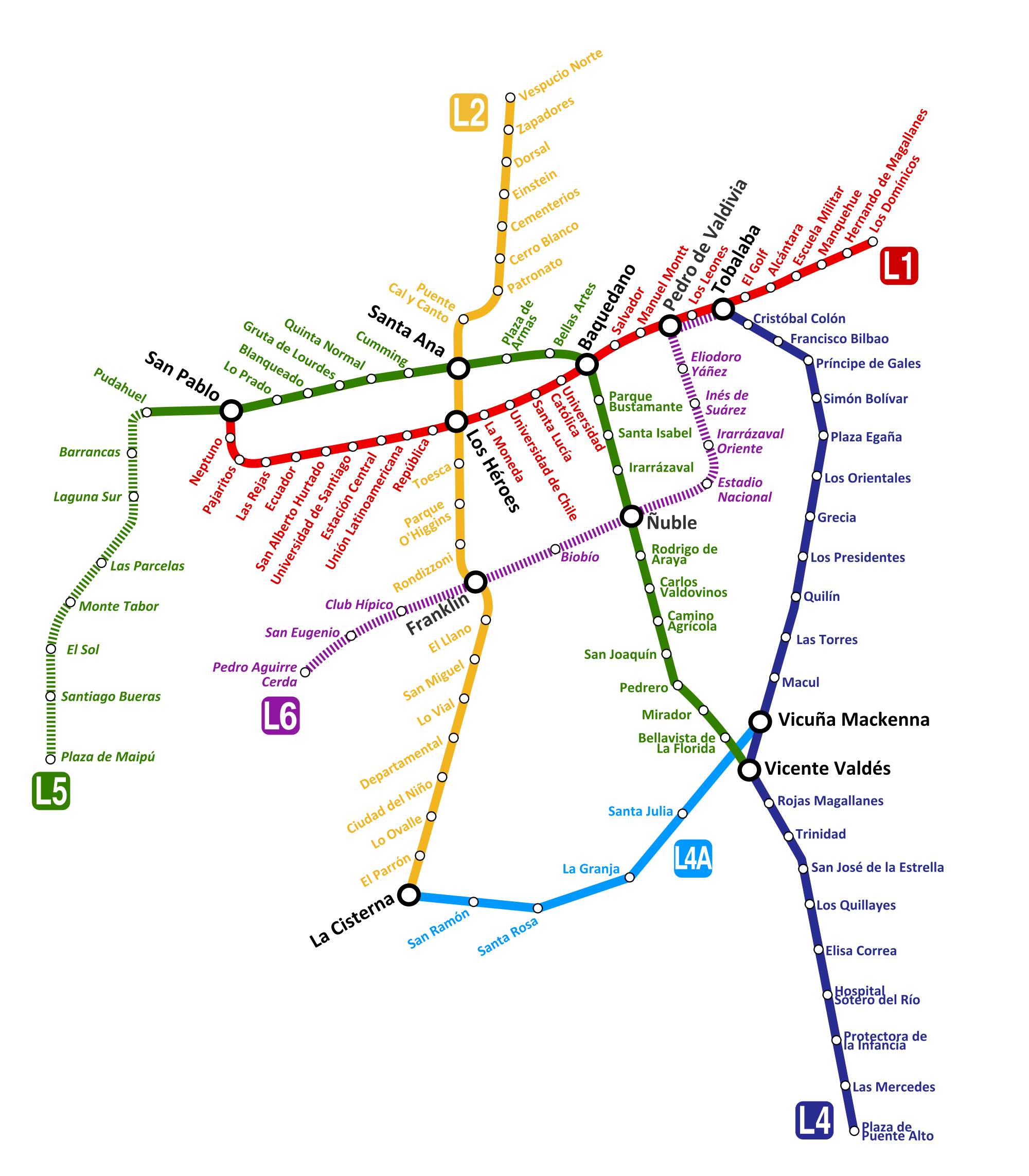 Mappa di Metropolitana di Santiago, Cile