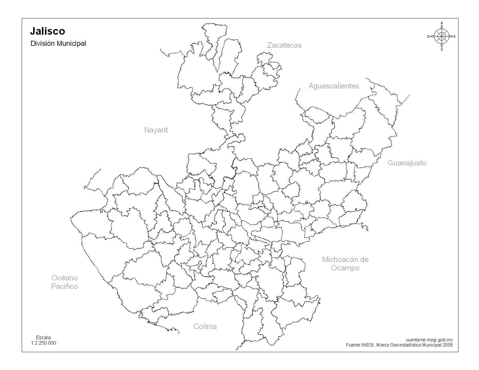 Mapa de Jalisco sin nombres