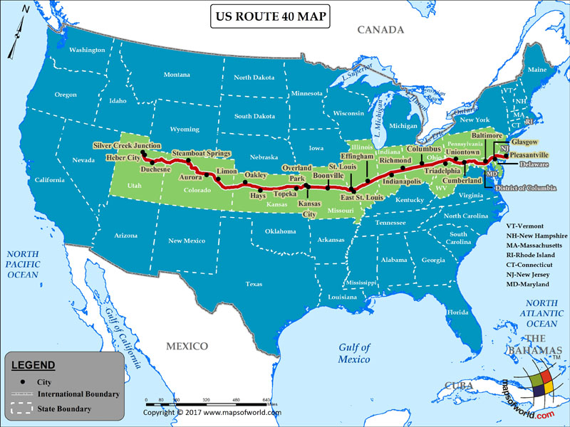 US Route 40 Map For Road Trip Highway 40