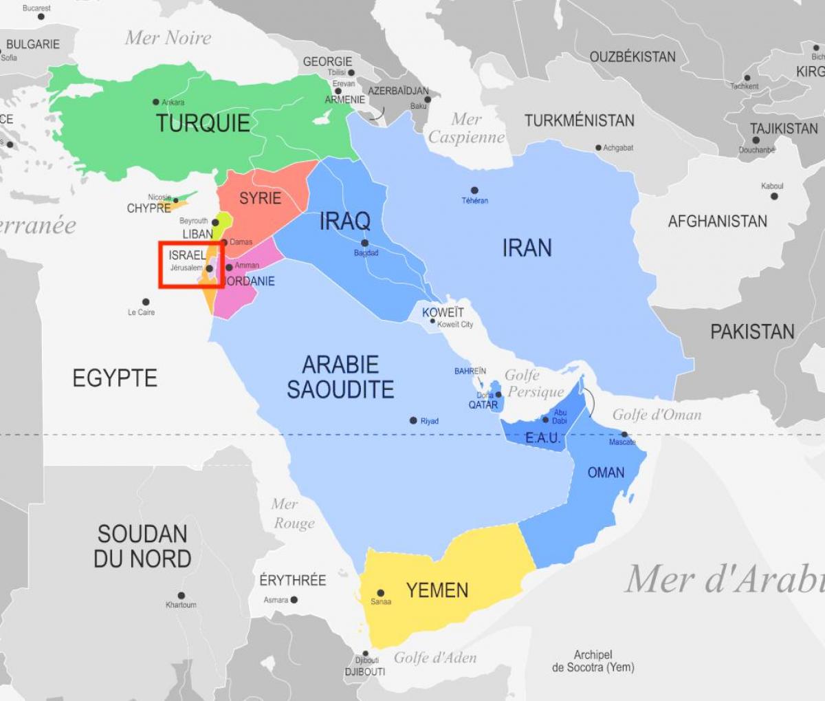 Jerusalem on map of middle east