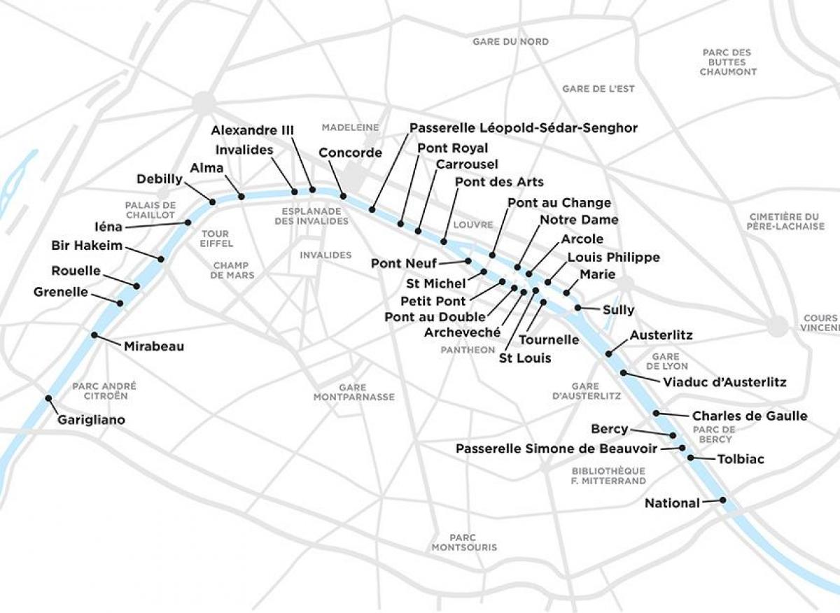 Map of Paris bridges