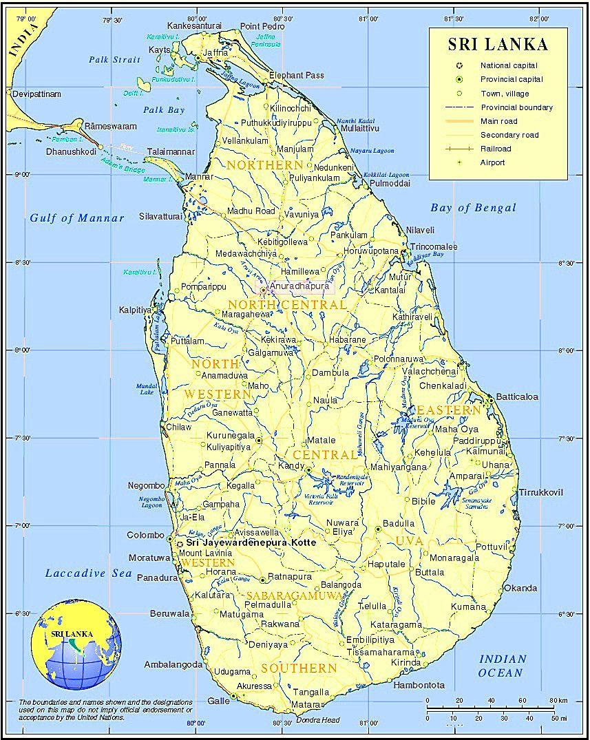 Railway map Sri Lanka - Sri Lanka train network map (Southern Asia - Asia)