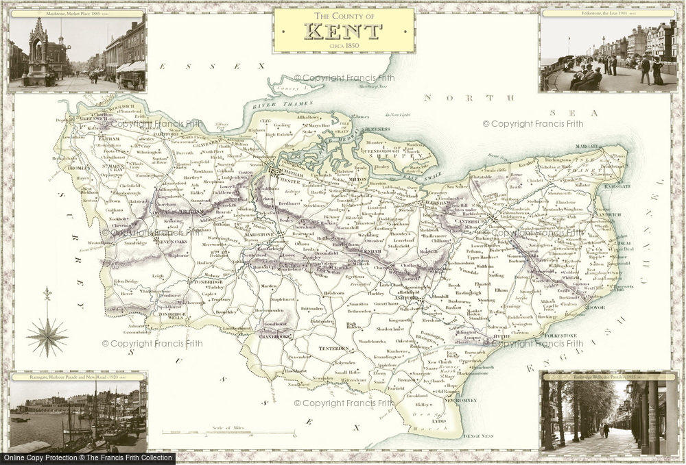 Old Map of Historic Map covering Maidstone in 1840