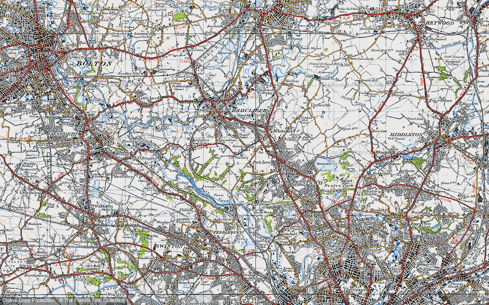 Old Map of Historic Map covering Philips Park in 1947