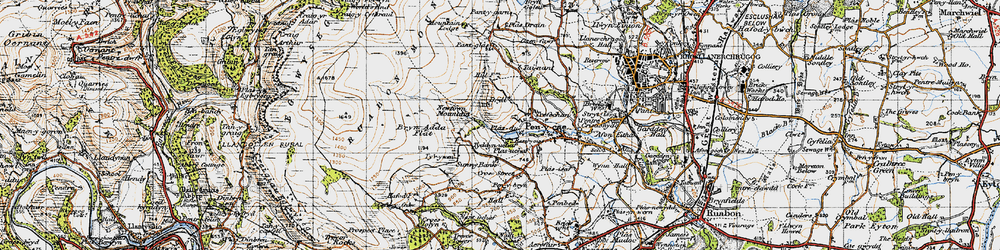 Old map of Ruabon Mountain in 1947