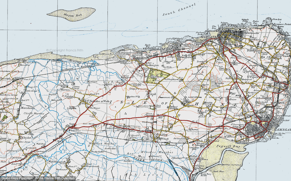 Old Map of Historic Map covering Isle of Thanet in 1920