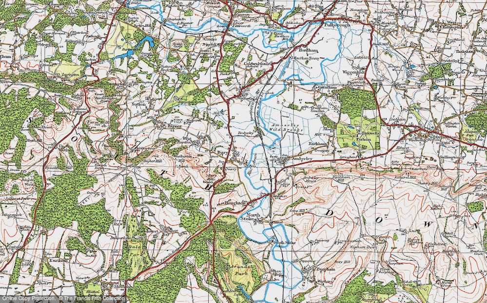 Old Map of Historic Map covering River Arun in 1920