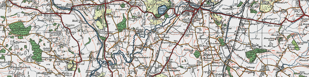 Old map of Droitwich Canal in 1920