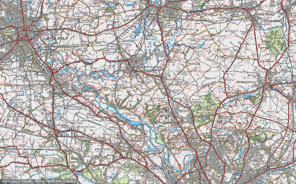 Old Map of Historic Map covering Philips Park in 1924