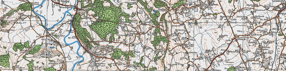 Old map of Woolhope in 1920