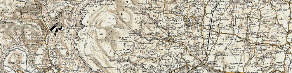 Old map of Ruabon Mountain in 1902-1903