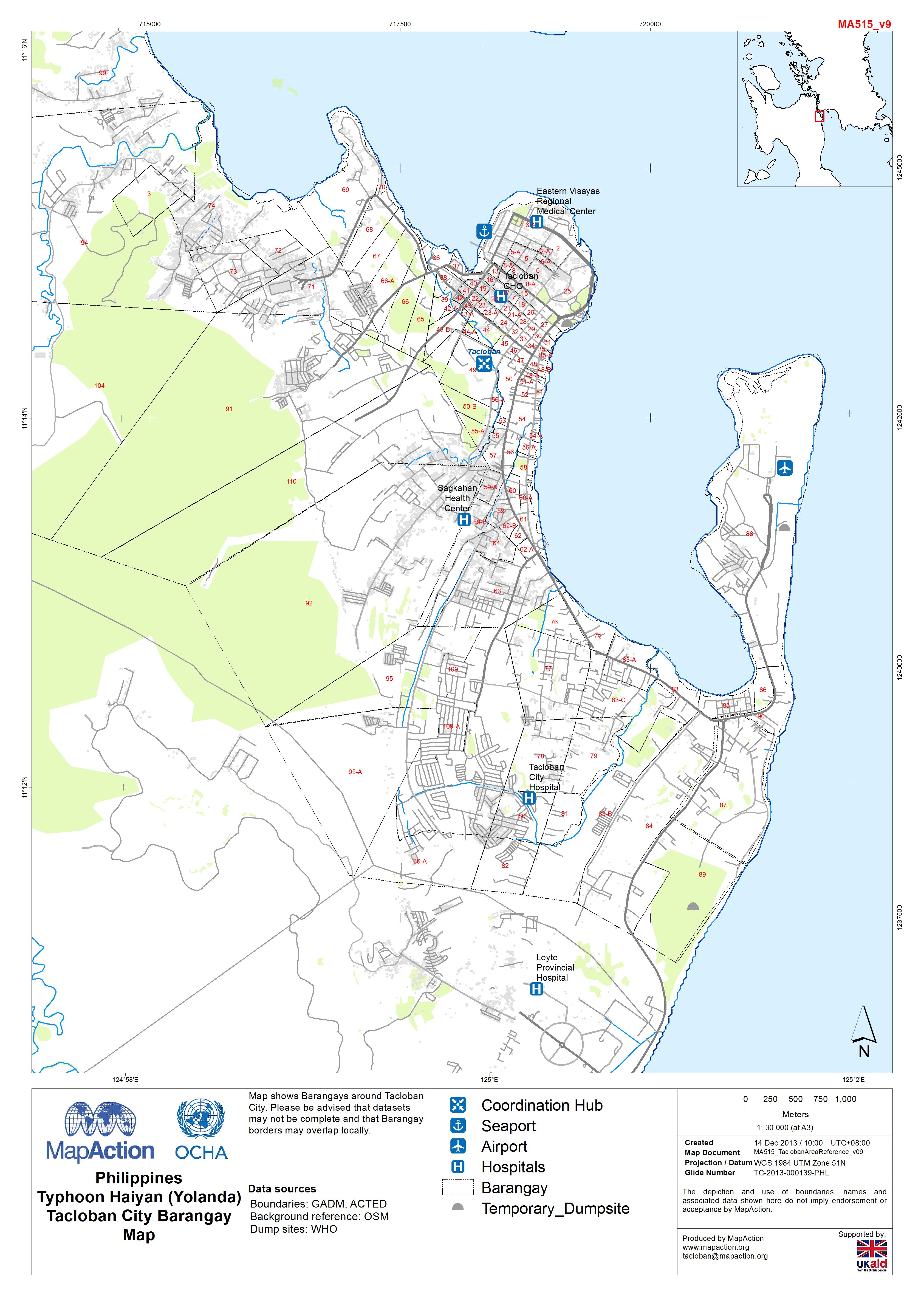 Philippines Typhoon Haiyan (Yolanda) Tacloban City Barangay Map ...