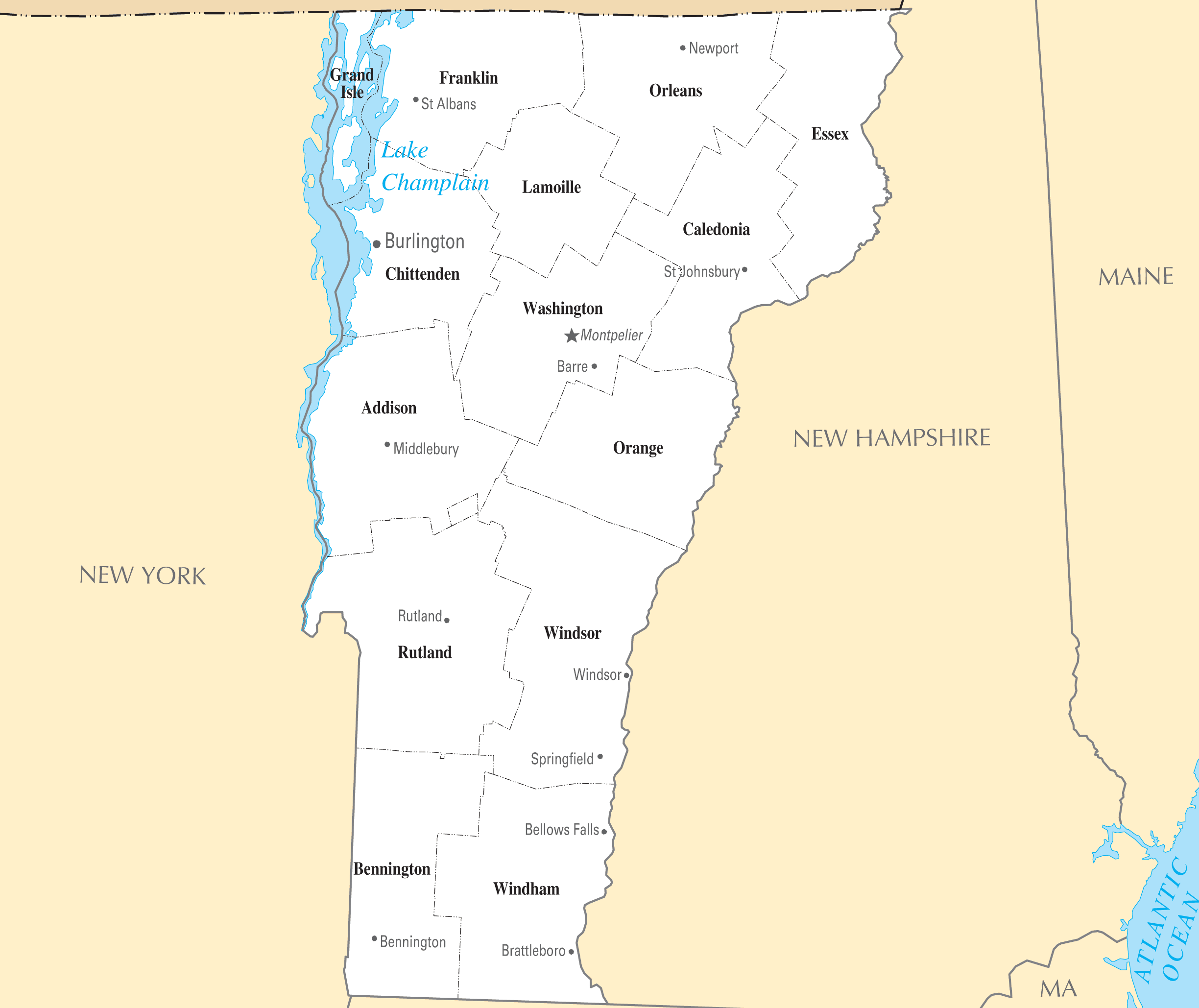 Vermont State Map With Cities And Towns - United States Map