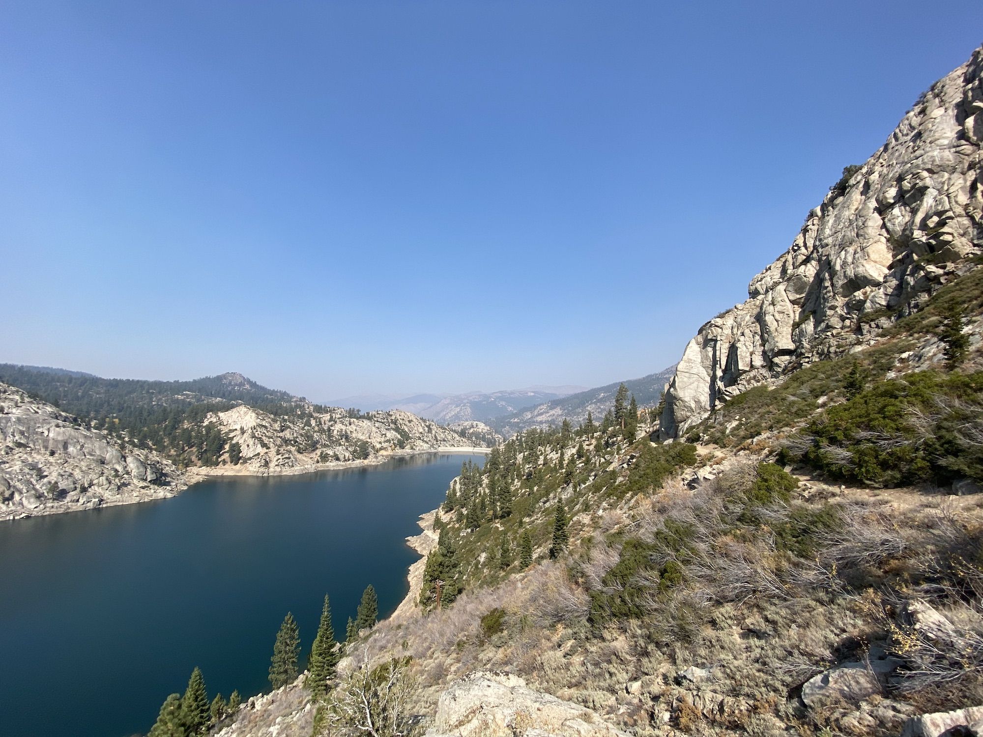 A reservoir with a low water level