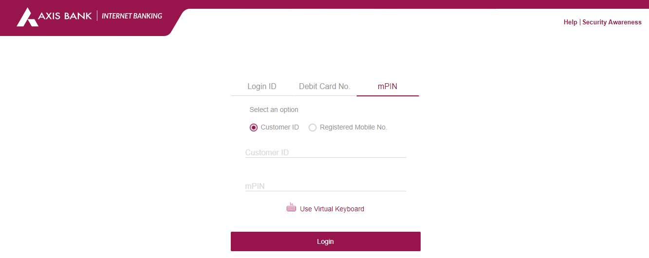 axis bank net banking login through mpin