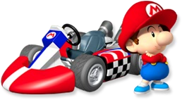 Artwork of Baby Mario with his kart from Mario Kart Wii