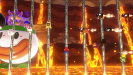 A pole-climbing minigame in Super Mario Party Jamboree