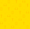 Yellow pattern graphic with various items from the game