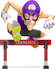 Official render of Waluigi jumping over a hurdle