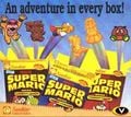 An assortment of Mario chocolate- (left), honey- (middle), and cinnamon- (right) flavored cookies manufactured by Sunshine Biscuits. The characters featured are from Super Mario World.[41]