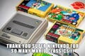 Image macro from the official NintendoAUNZ social media accounts, showing Super Mario games for the system