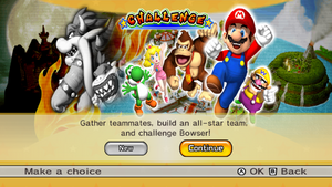 The Challenge Mode menu, from Mario Super Sluggers.