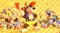 Screenshot from the Super Smash Bros. Ultimate reveal trailer showing Banjo and Kazooie with various fighters