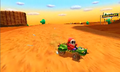 Shy Guy driving in the Cact-X on N64 Kalimari Desert.